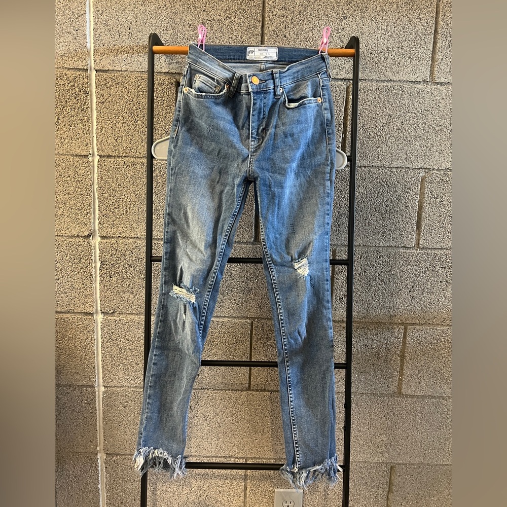 Free People Women's Distressed Skinny Jeans - Blue